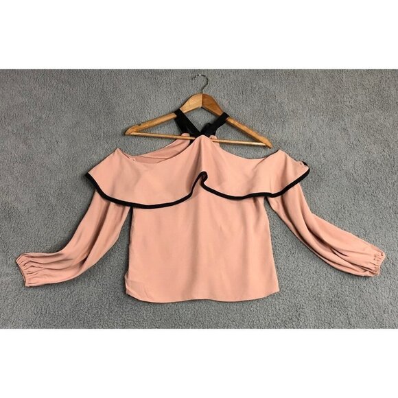 Alexis Malia Dusty Pink Choker Ribbon Cold Shoulder Top Women's Size XS - Picture 1 of 11